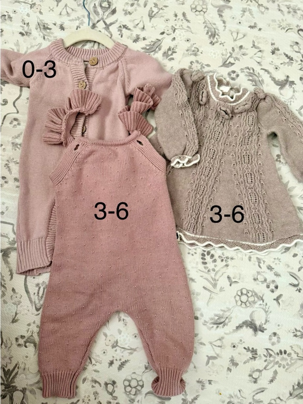 Baby Girl Knit Romper & Sweater Set in Dusty Rose 0-6 moths